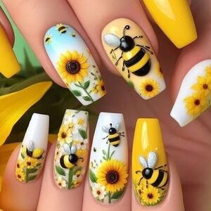Sunflower and Bee Nail Art Professional Press On Nail Application Kit